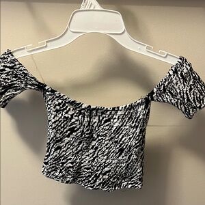 Ardene Black & White Off-Shoulder Smocked Crop Top